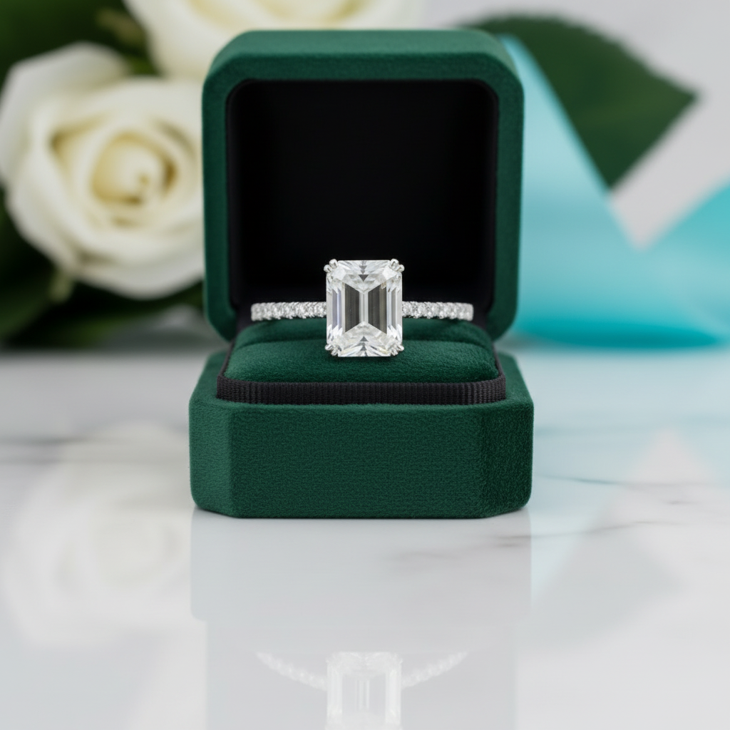 14K White Gold Emerald Cut Diamond OptionEngagement Ring - Evani Naomi Jewelry