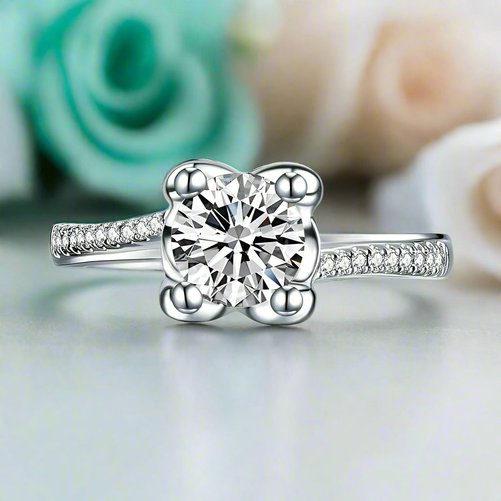 14K White Gold Round Cut Diamond Engagement Ring-Evani Naomi Jewelry
