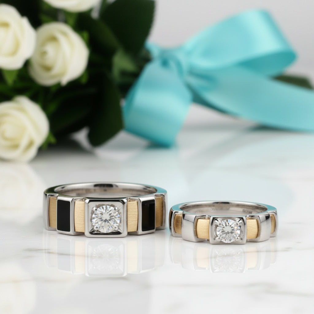 14K White & Yellow Gold Round Cut Diamond Engagement Ring-Evani Jewelry
