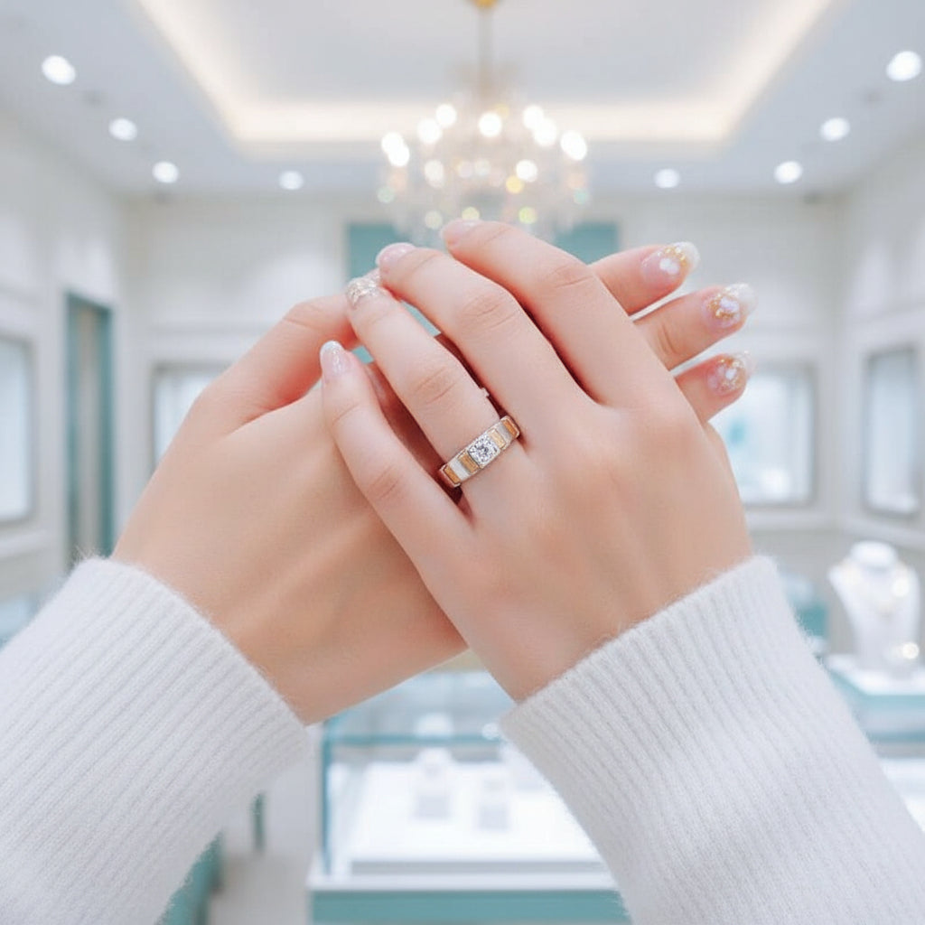 14K White & Yellow Gold Round Cut Diamond Engagement Ring-Evani Jewelry