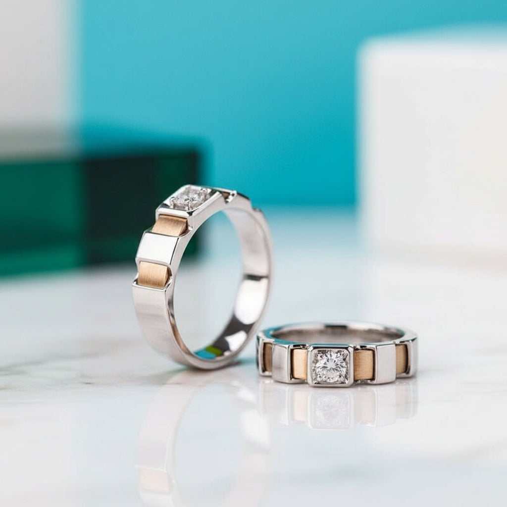 14K White & Yellow Gold Round Cut Diamond Engagement Ring-Evani Jewelry