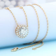 14K Yellow Gold 2.0 Ct Round Cut Diamond Halo Pendant Necklace-Evani Naomi Jewelry