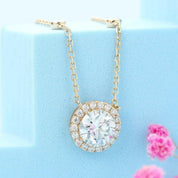 14K Yellow Gold 2.0 Ct Round Cut Diamond Halo Pendant Necklace-Evani Naomi Jewelry
