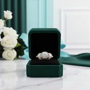 14K Yellow Gold 3 Stone Diamond OptionHalo Engagement Ring