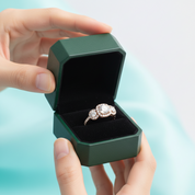 14K Yellow Gold 3 Stone Diamond Option Halo Engagement Ring