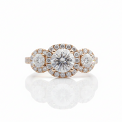 14K Yellow Gold 3 Stone Diamond Option Halo Engagement Ring