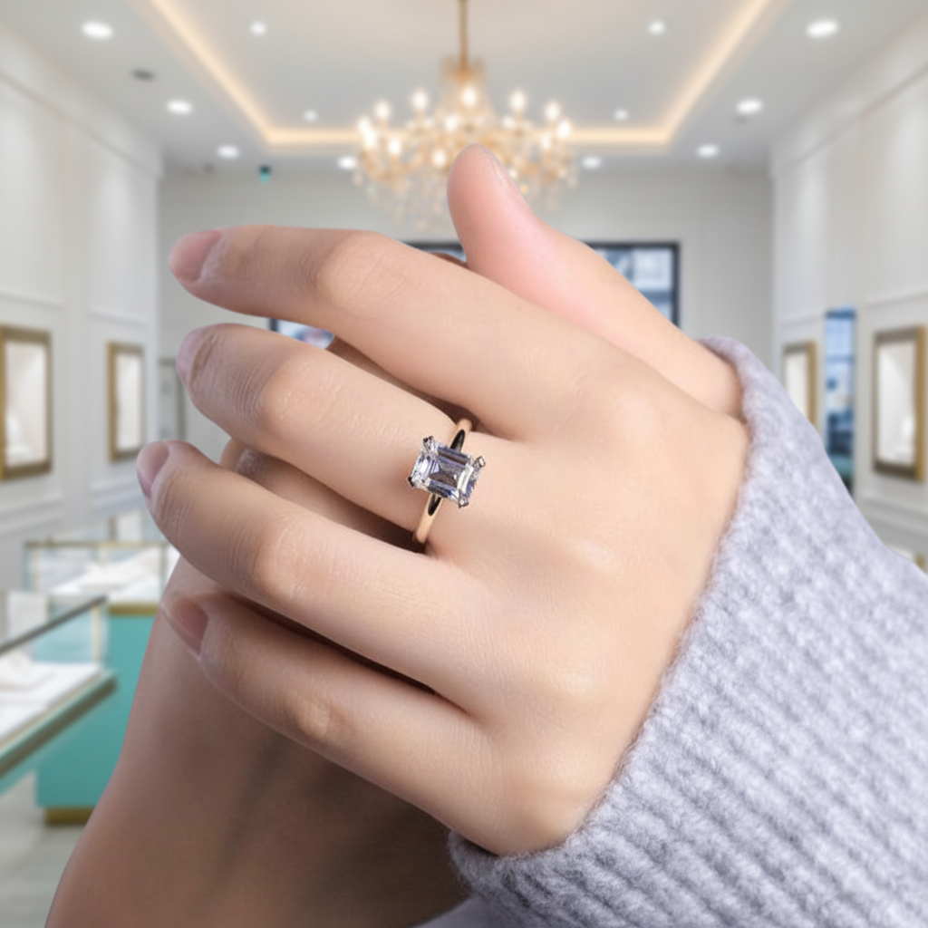 14K Yellow Gold Emerald Cut Diamond Solitaire Engagement Ring-Evani Jewelry