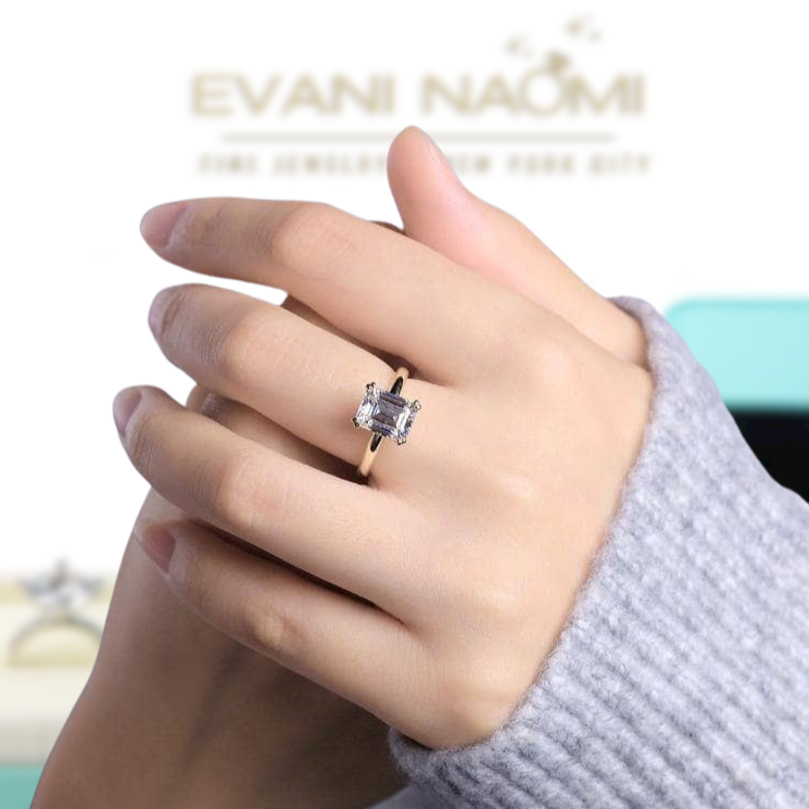 14K Yellow Gold Emerald Cut Diamond Solitaire Engagement Ring-Evani Jewelry