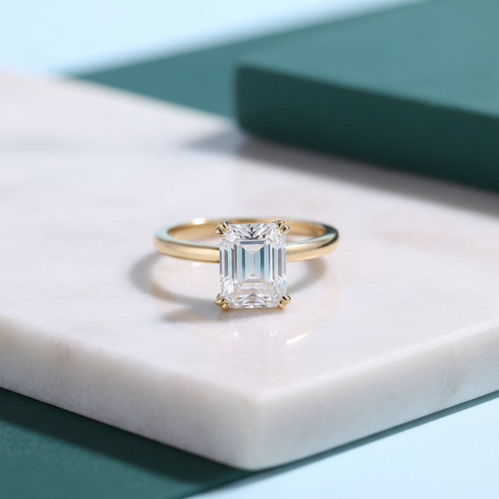 14K Yellow Gold Emerald Cut Diamond Solitaire Engagement Ring-Evani Jewelry