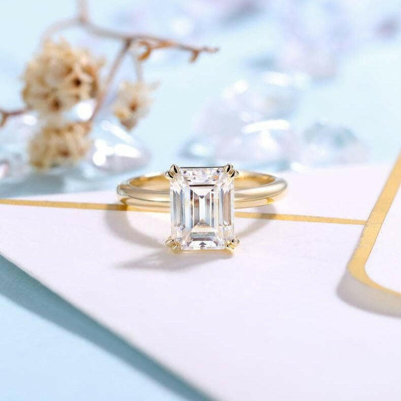 14K Yellow Gold Emerald Cut Diamond Solitaire Engagement Ring-Evani Jewelry