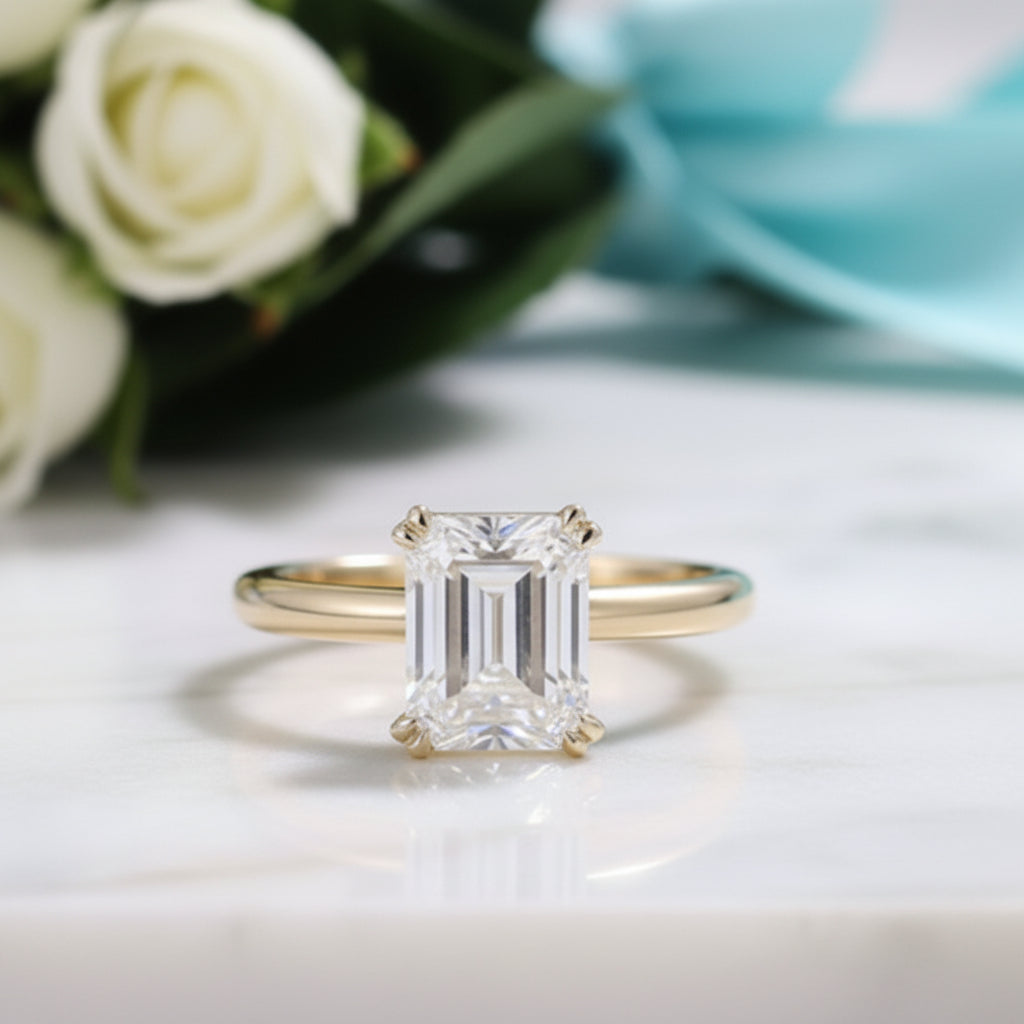 14K Yellow Gold Emerald Cut Diamond Solitaire Engagement Ring-Evani Jewelry