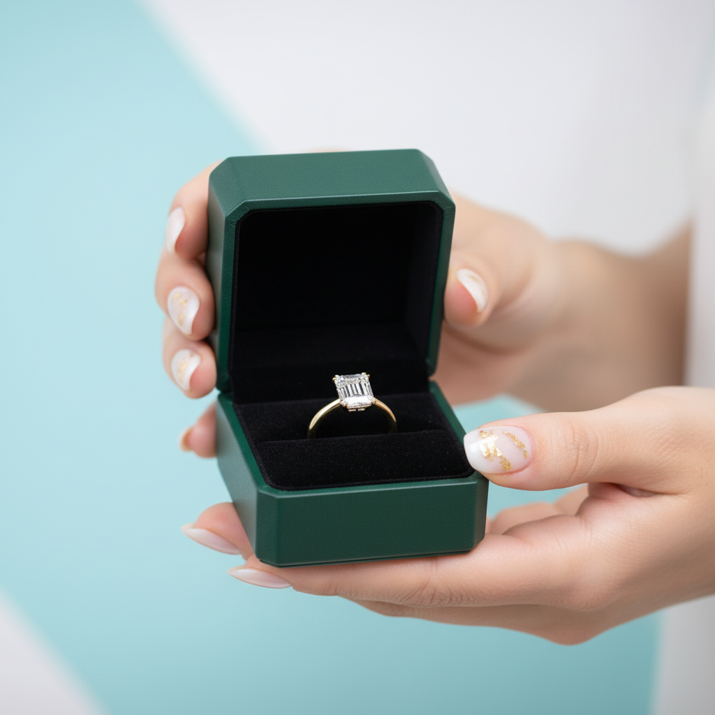 14K Yellow Gold Emerald Cut Diamond Option Solitaire Engagement Ring
