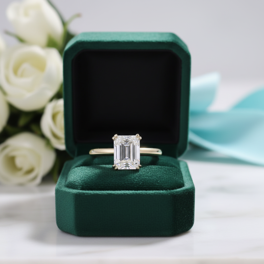 14K Yellow Gold Emerald Cut Diamond Option Solitaire Engagement Ring