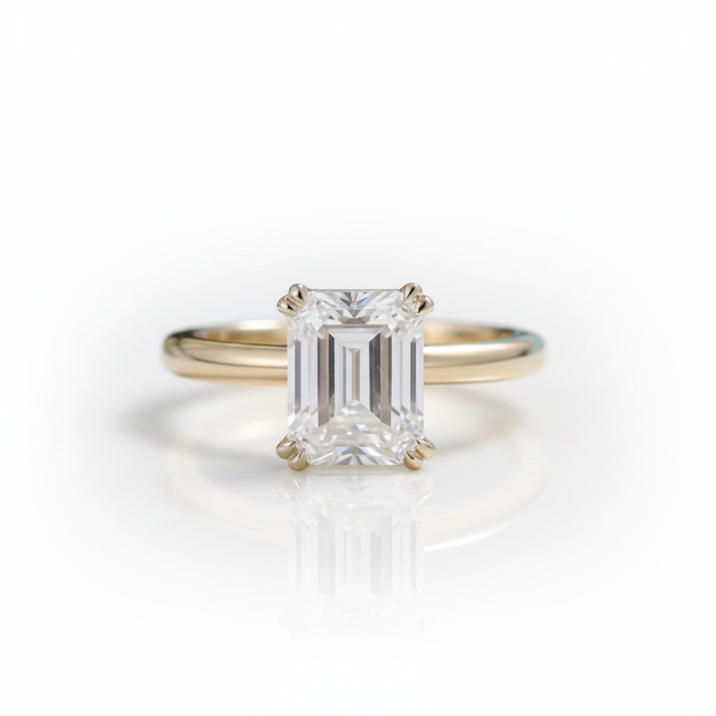 14K Yellow Gold Emerald Cut Diamond Option Solitaire Engagement Ring