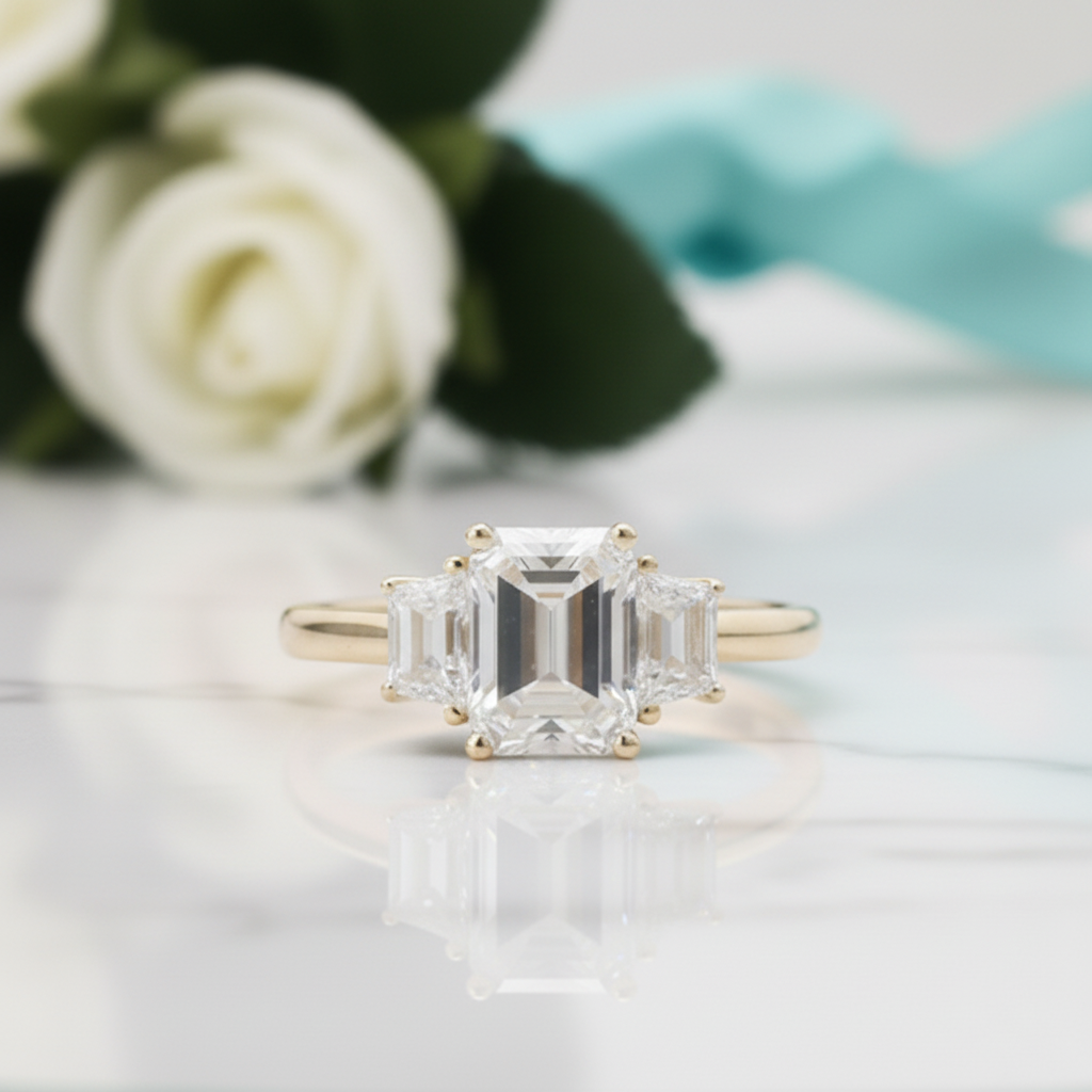 14K Yellow Gold Emerald Cut Engagement Ring-Evani Jewelry