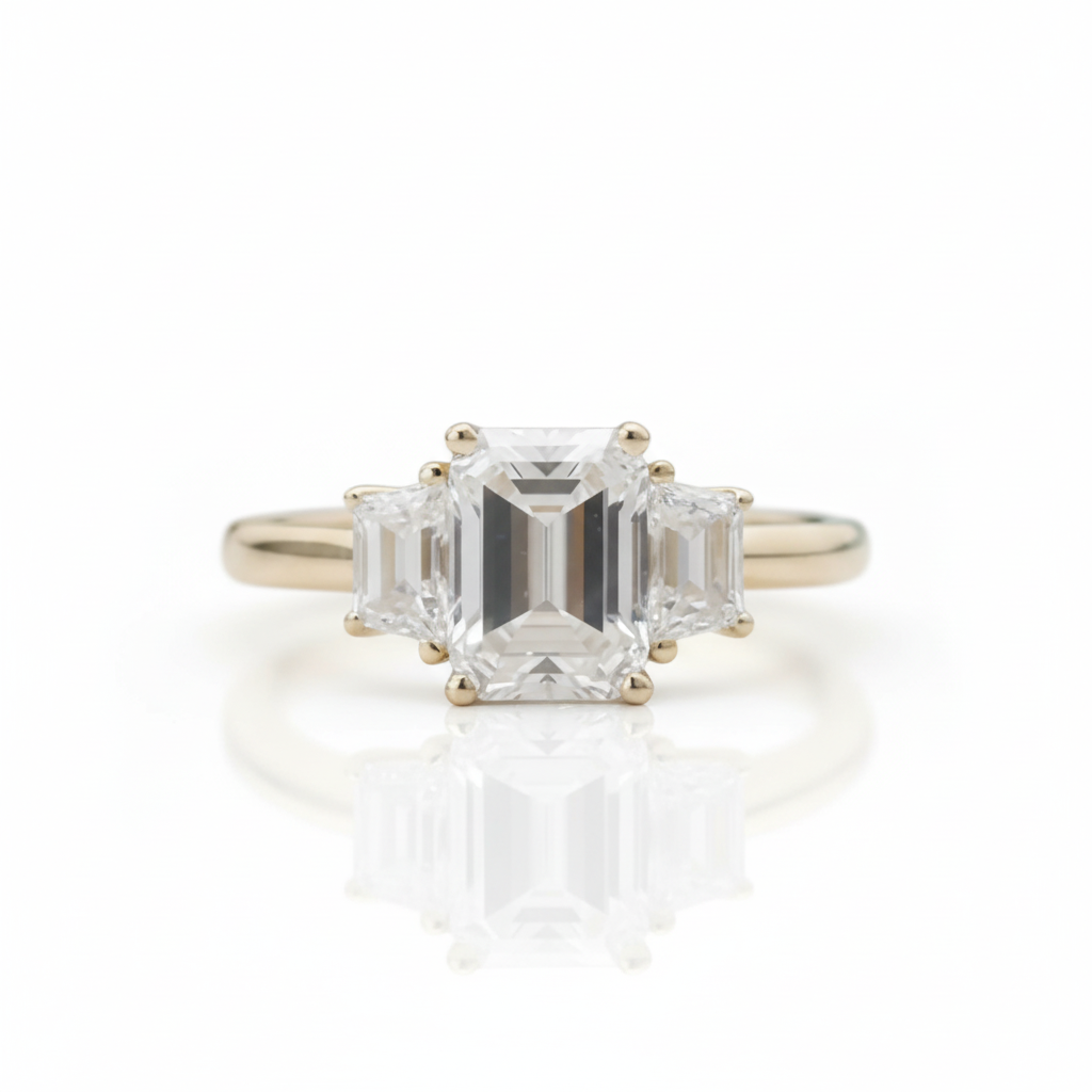 14K Yellow Gold Emerald Cut Engagement Ring - Evani Naomi Jewelry