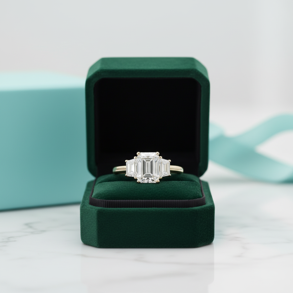 14K Yellow Gold Emerald Cut Engagement Ring - Evani Naomi Jewelry