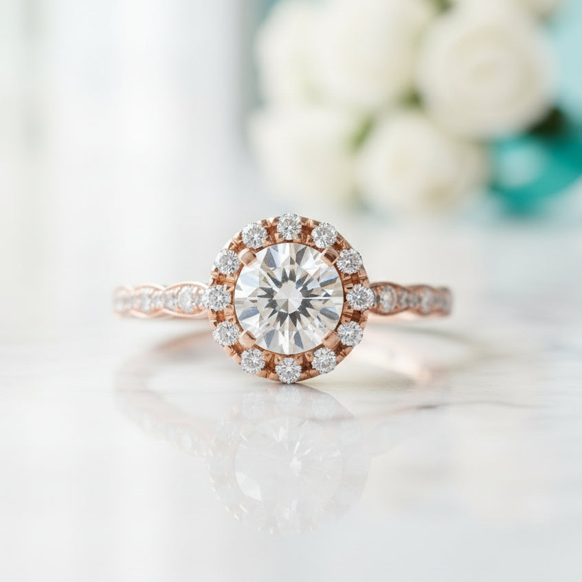 14k Rose Gold 1.0 Ct Round Cut Diamond Engagement Ring-Evani Jewelry