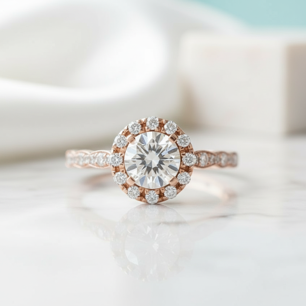 14k Rose Gold 1.0 Ct Round Cut Diamond Engagement Ring-Evani Jewelry