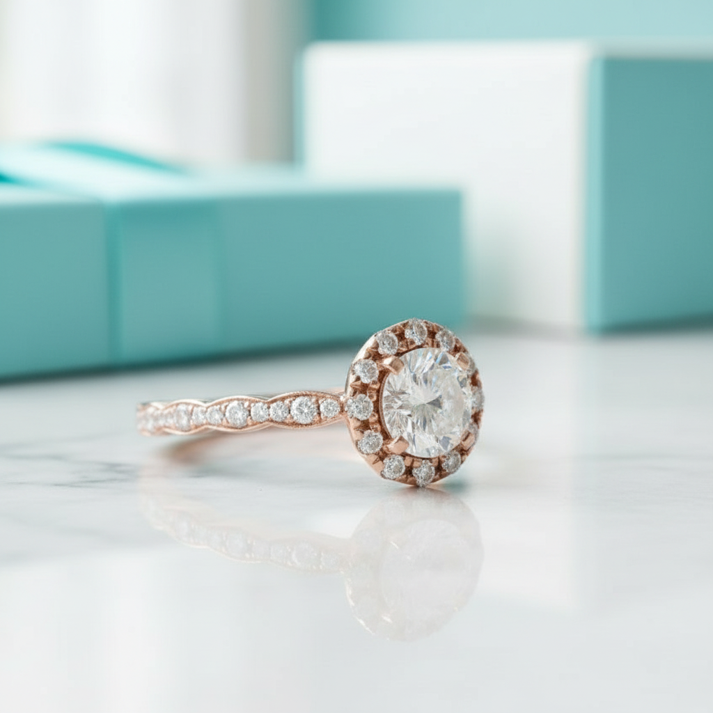 14k Rose Gold 1.0 Ct Round Cut Diamond Engagement Ring-Evani Jewelry