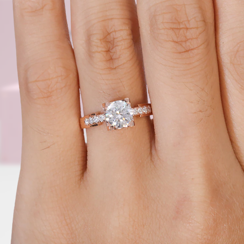 14k Rose Gold 1.0 Ct Round Cut Diamond Engagement Ring-Evani Naomi Jewelry