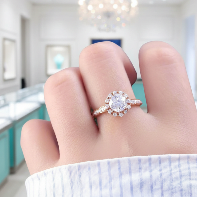 14k Rose Gold 1.0 Ct Round Cut Diamond Engagement Ring-Evani Jewelry