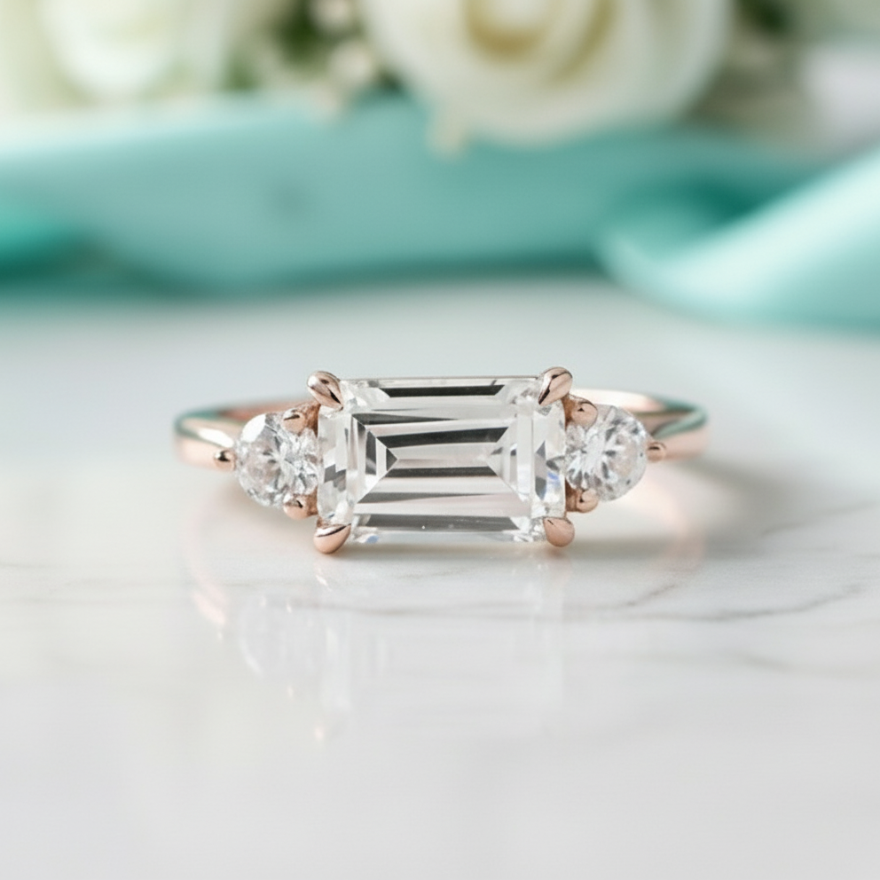 14k Rose Gold 2.5 Carat Emerald Cut Diamond Engagement Ring-Evani Jewelry