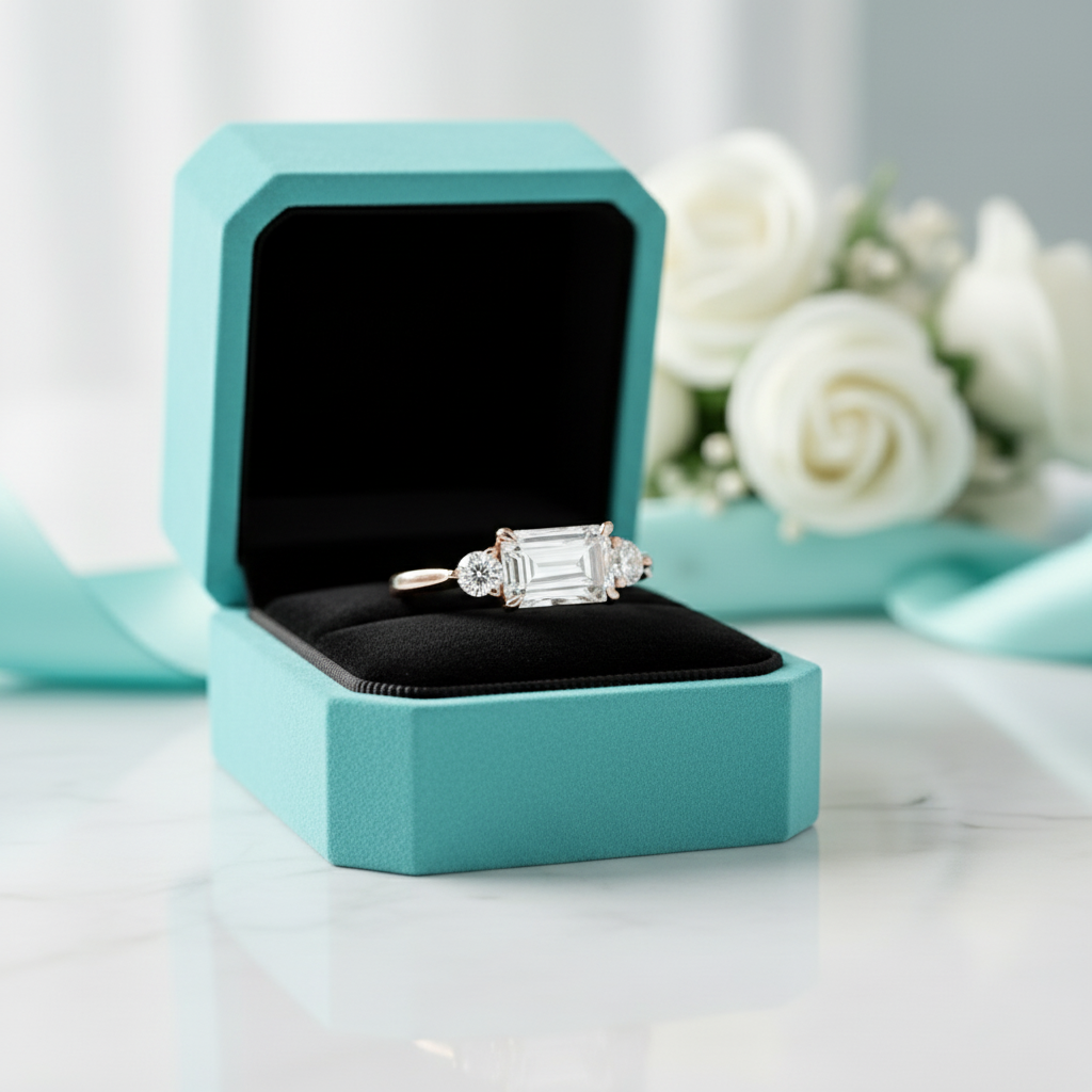 14k Rose Gold 2.5 Carat Emerald Cut Diamond Engagement Ring-Evani Jewelry