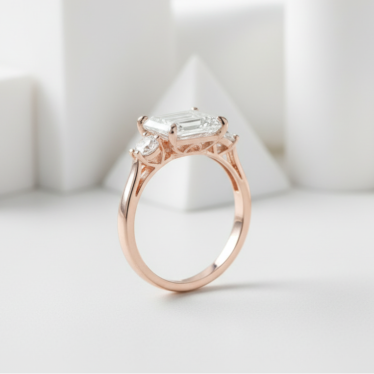 14k Rose Gold 2.5 Carat Emerald Cut Diamond Engagement Ring-Evani Jewelry