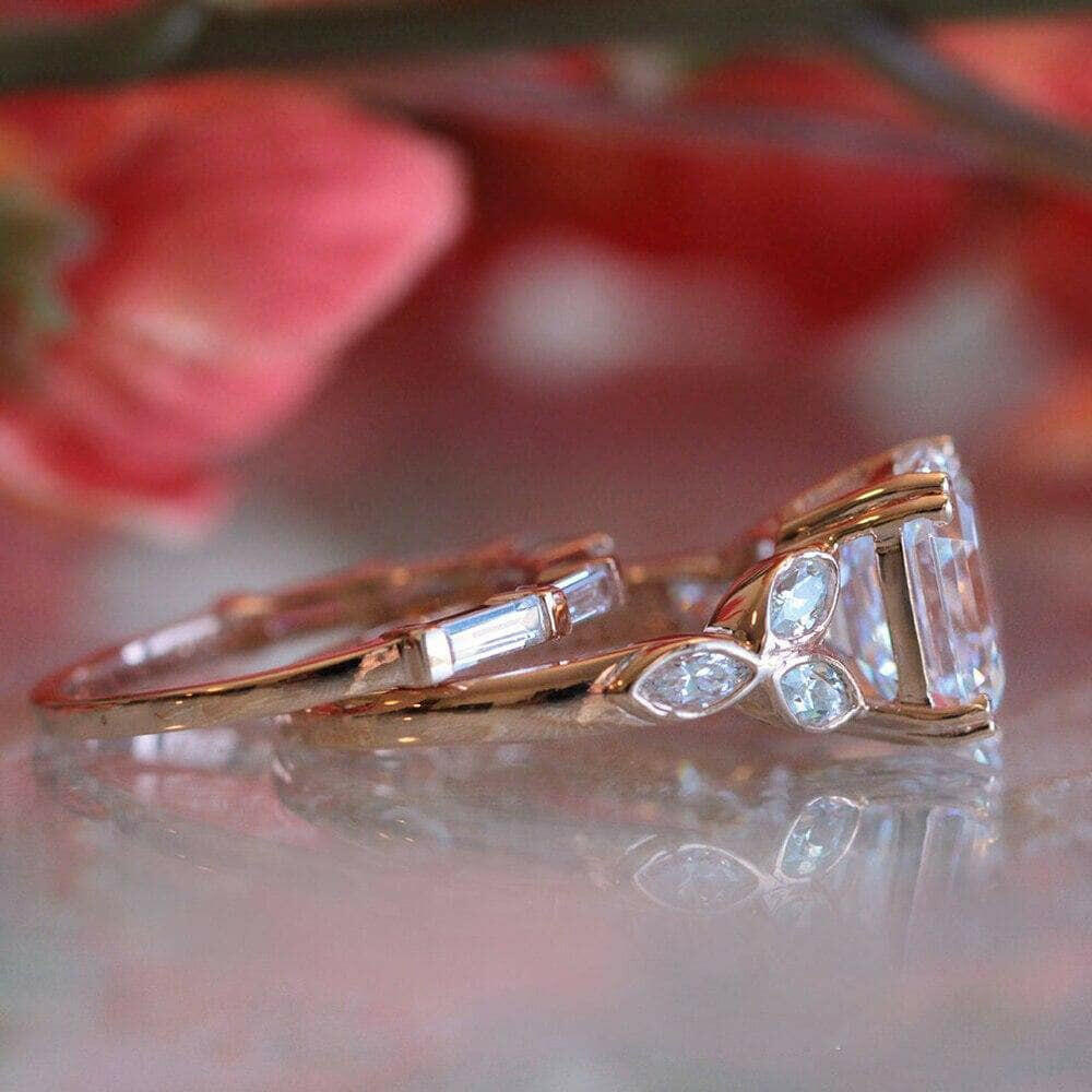 14k Rose Gold 3.0 Ct Asscher Cut Diamond Engagement Ring Set-Evani Naomi Jewelry