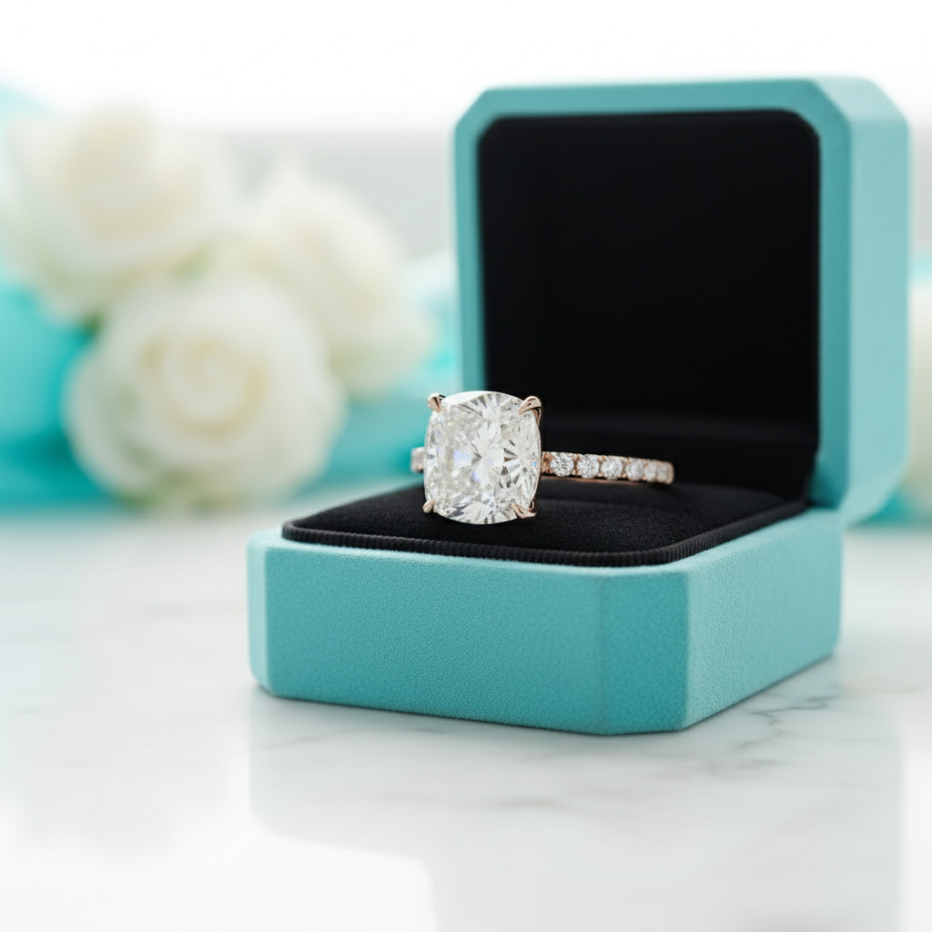 14k Rose Gold 3.0 Ct Cushion Cut Diamond Engagement Ring-Evani Jewelry