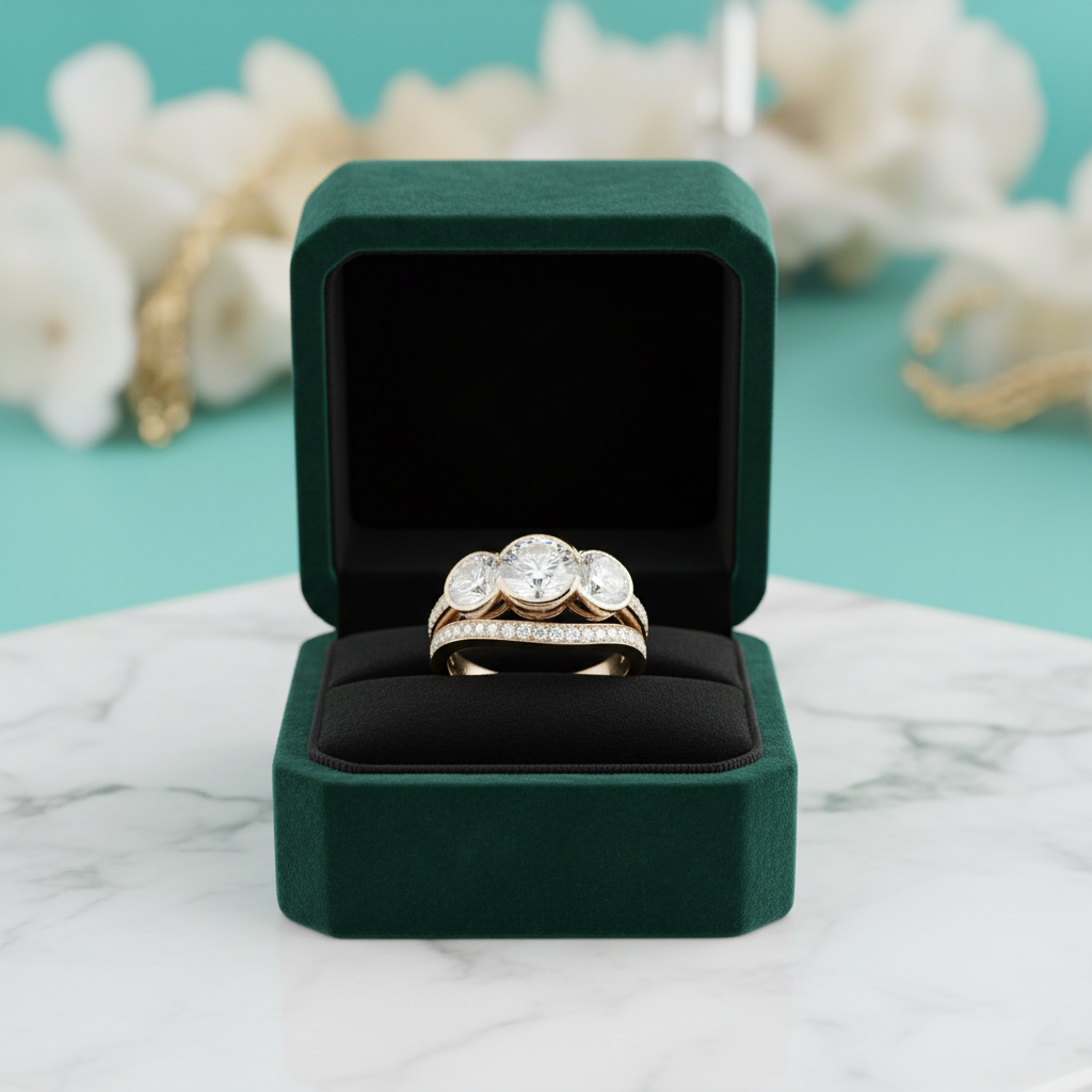 14k Rose Gold 3.1 Cttw Three Stone Diamond Option Engagement Ring Set - Evani Naomi Jewelry