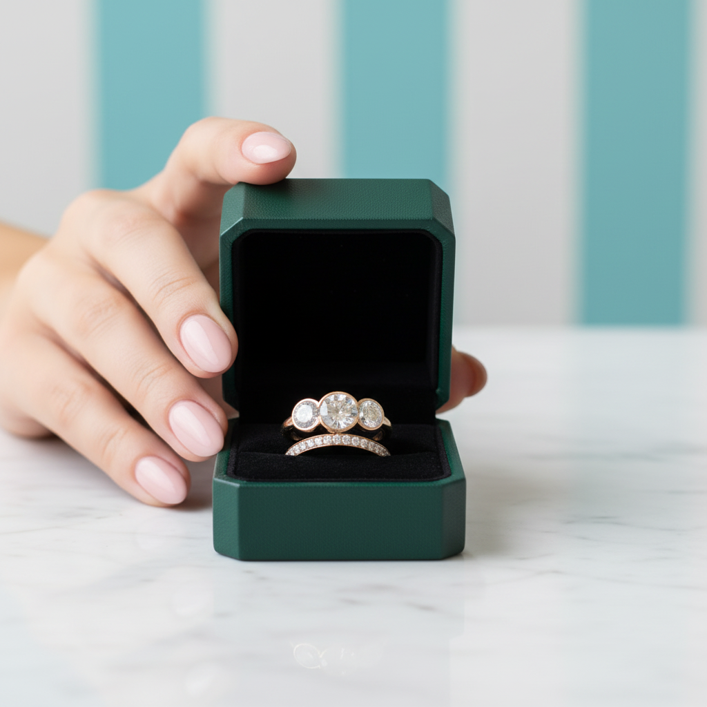 14k Rose Gold 3.1 Cttw Three Stone Diamond Option Engagement Ring Set - Evani Naomi Jewelry