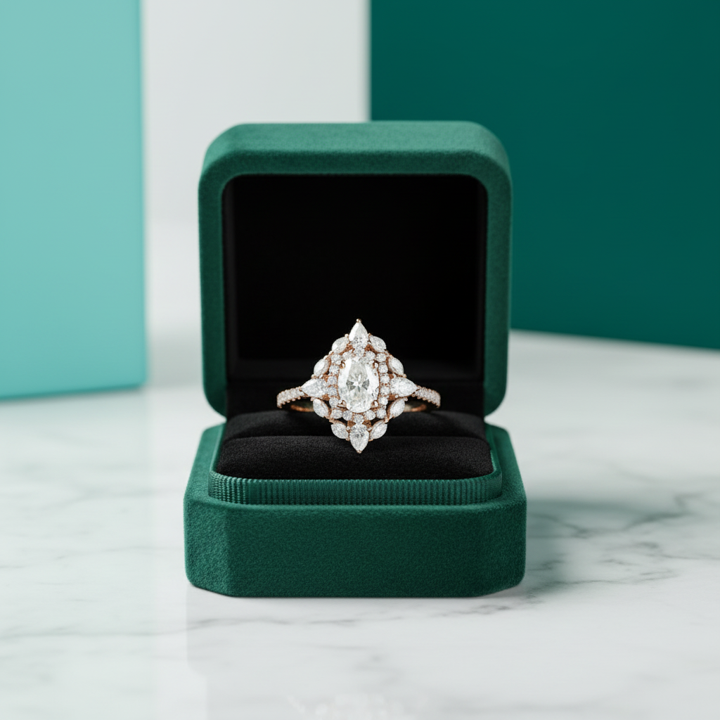 14k Rose Gold Double Halo Oval Cut Engagement Ring - Evani Naomi Jewelry