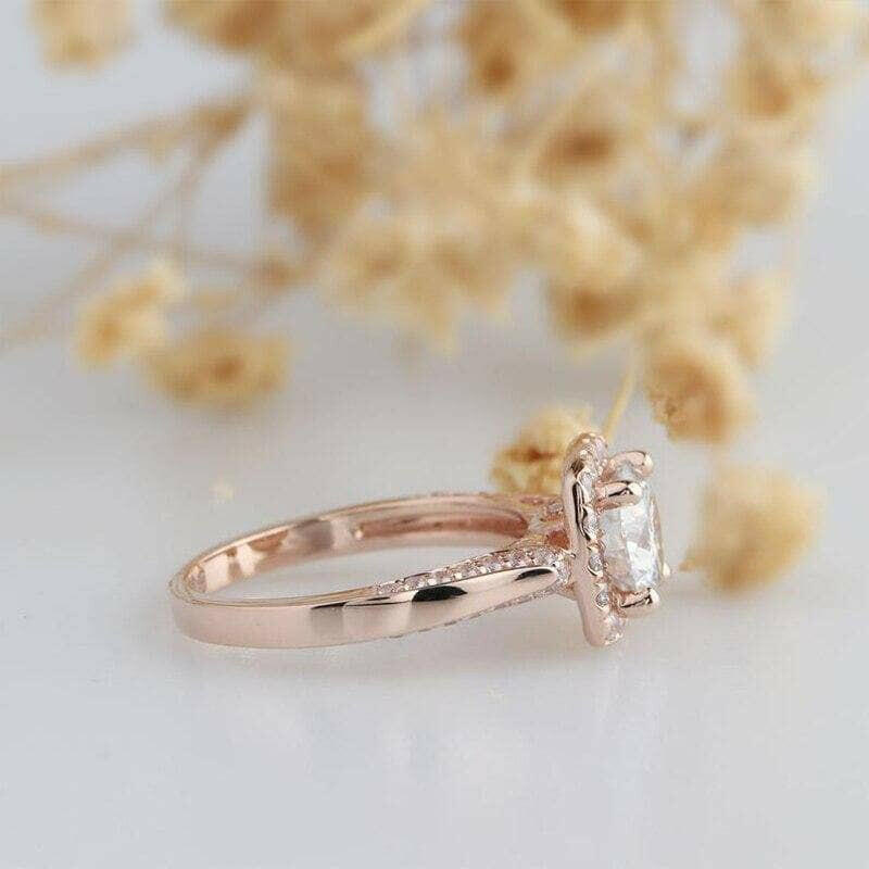 14k Rose Gold Halo Diamond Engagement Ring-Evani Naomi Jewelry