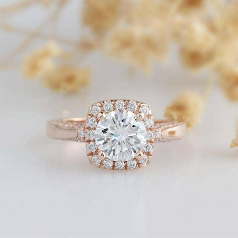 14k Rose Gold Halo Diamond Engagement Ring-Evani Naomi Jewelry