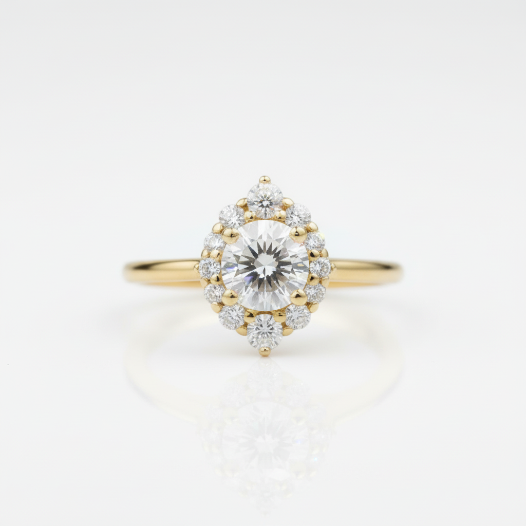 14k Round Cut Diamond OptionHalo Engagement Ring - Evani Naomi Jewelry