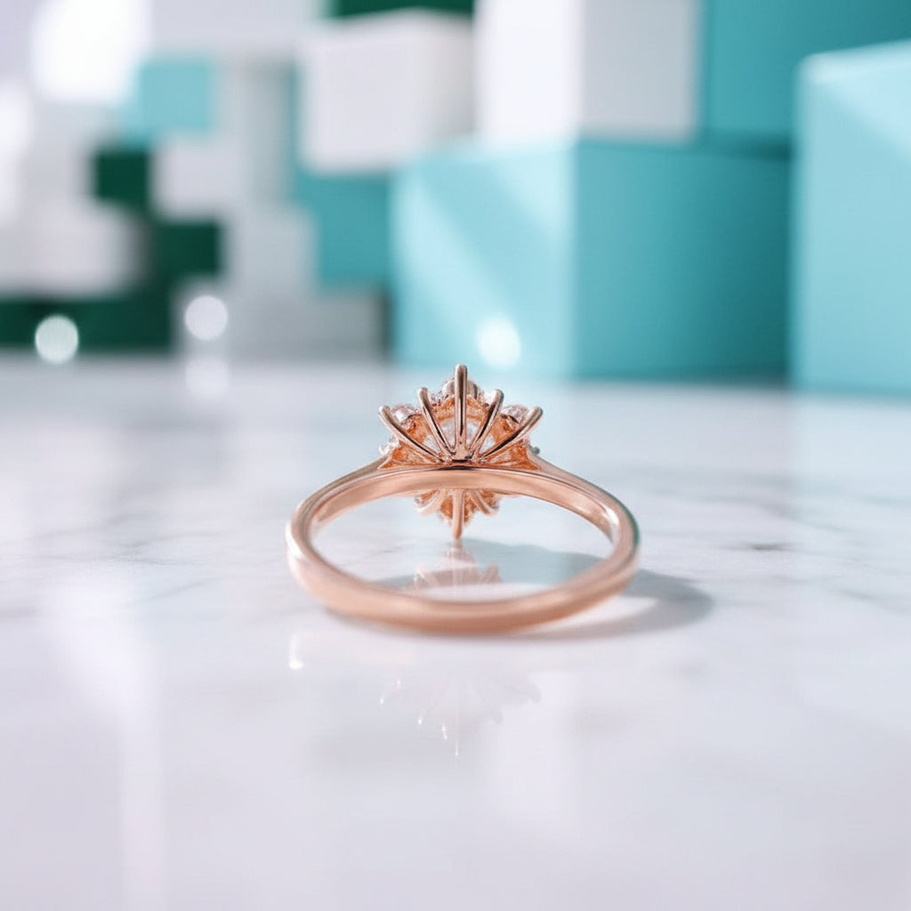 14k Solid Gold Round Cut Diamond Halo Engagement Ring-Evani Jewelry