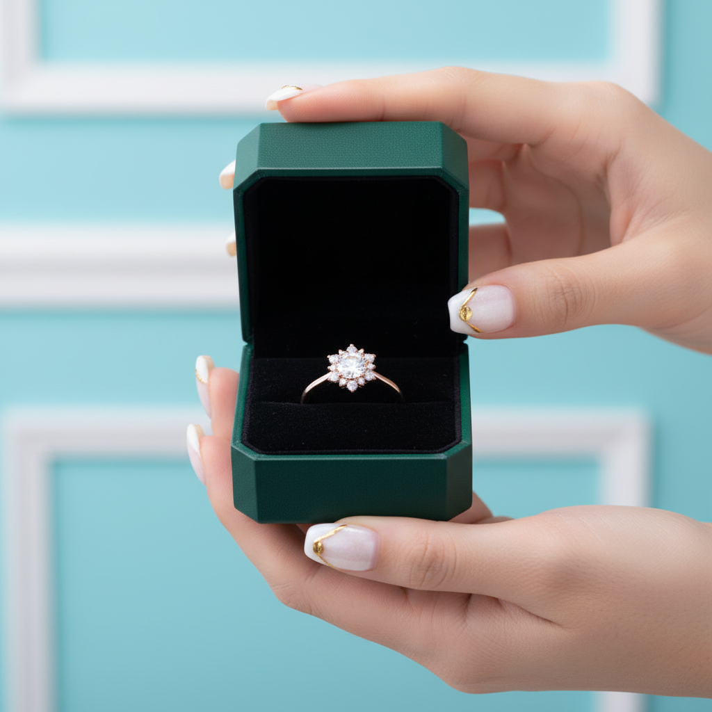 14k Solid Gold Round Cut Diamond OptionHalo Engagement Ring - Evani Naomi Jewelry
