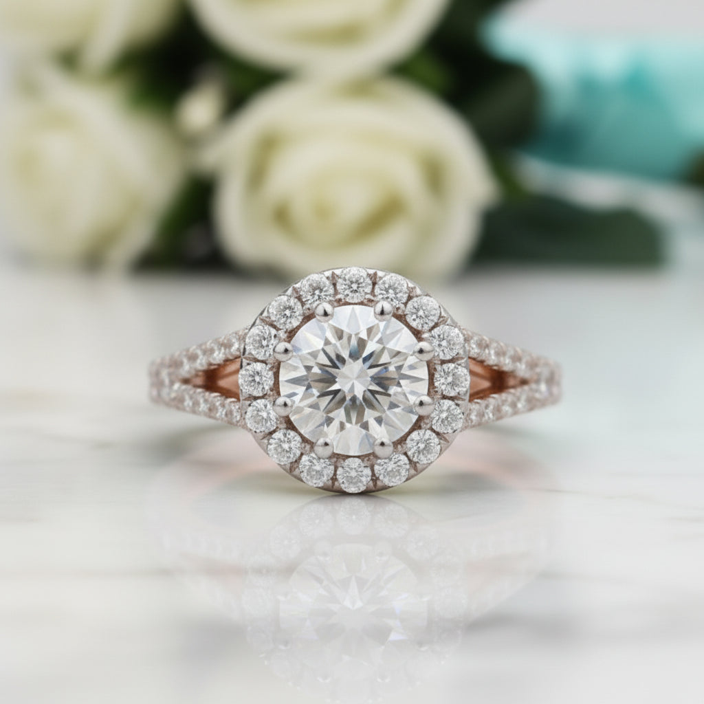 14K Two Tone Gold 1.2 Ct Halo Engagement Ring-Evani Jewelry