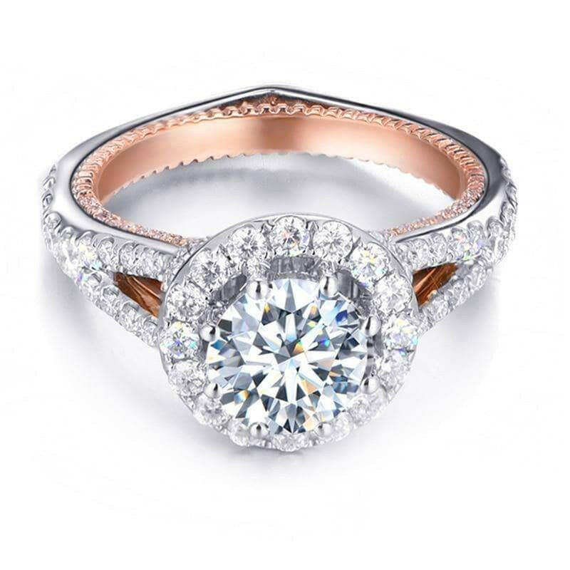 14k Two Tone Gold 1.2 Ct Halo Engagement Ring-Evani Naomi Jewelry