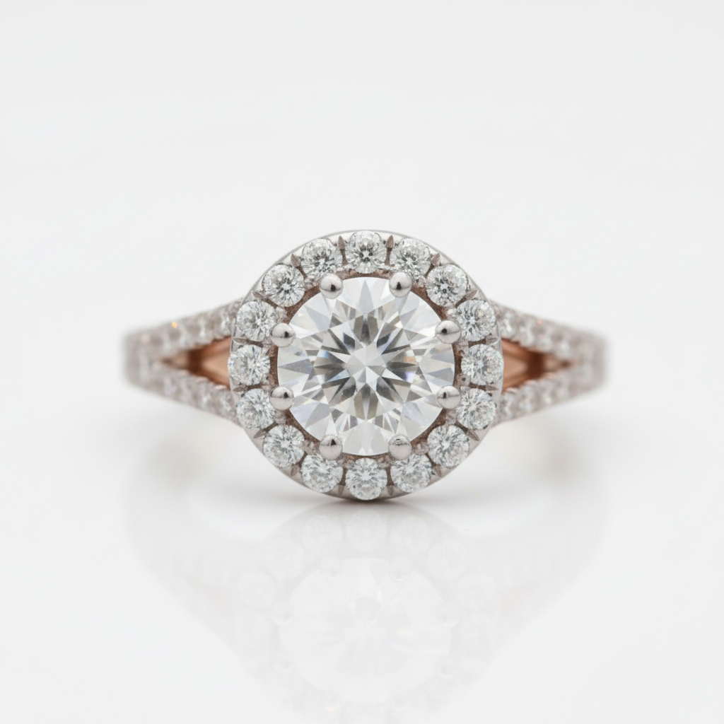 14K Two Tone Gold 1.2 Ct Halo Engagement Ring - Evani Naomi Jewelry