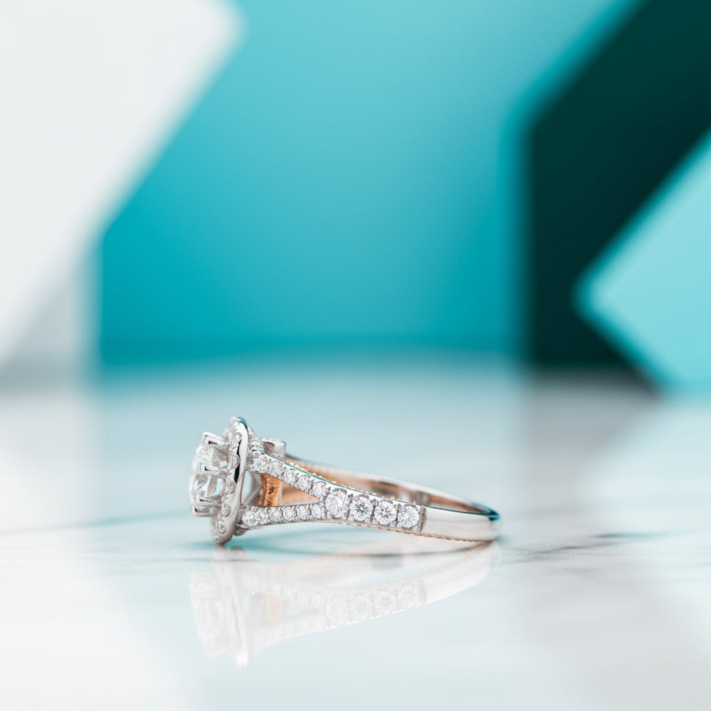 14K Two Tone Gold 1.2 Ct Halo Engagement Ring-Evani Jewelry