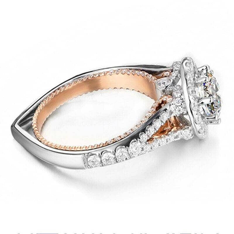 14k Two Tone Gold 1.2 Ct Halo Engagement Ring-Evani Naomi Jewelry