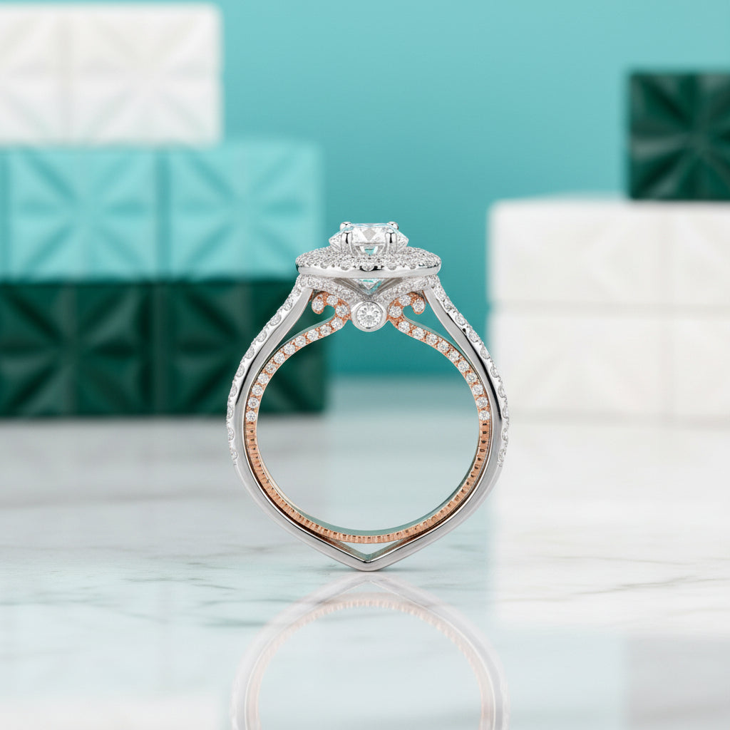 14K Two Tone Gold 1.2 Ct Halo Engagement Ring-Evani Jewelry