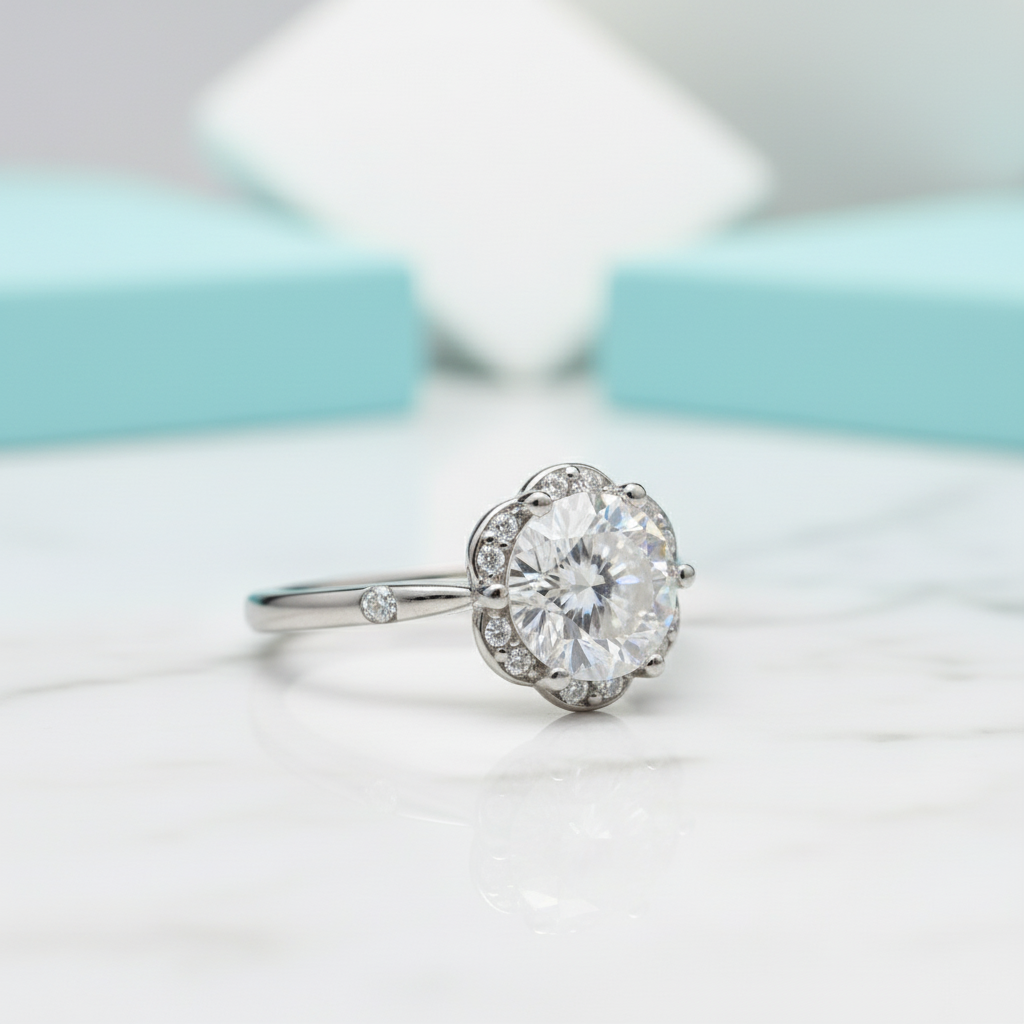 1.0 Ct Crackling Diamond 18k White Gold Engagement Ring-Evani Jewelry