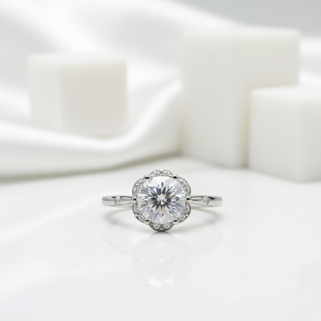 1.0 Ct Crackling Diamond 18k White Gold Engagement Ring-Evani Jewelry