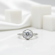 1.0 Ct Crackling Diamond 18k White Gold Engagement Ring-Evani Jewelry