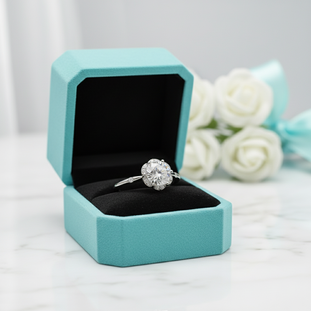 1.0 Ct Crackling Diamond 18k White Gold Engagement Ring-Evani Jewelry