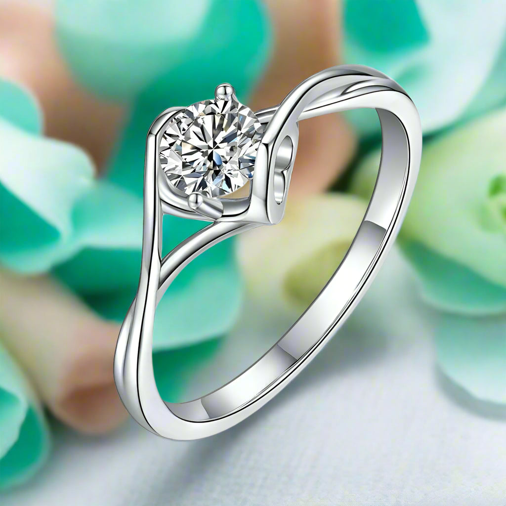 14k White Gold 1.0 Ct Round Cut Diamond Engagement Ring-Evani Naomi Jewelry